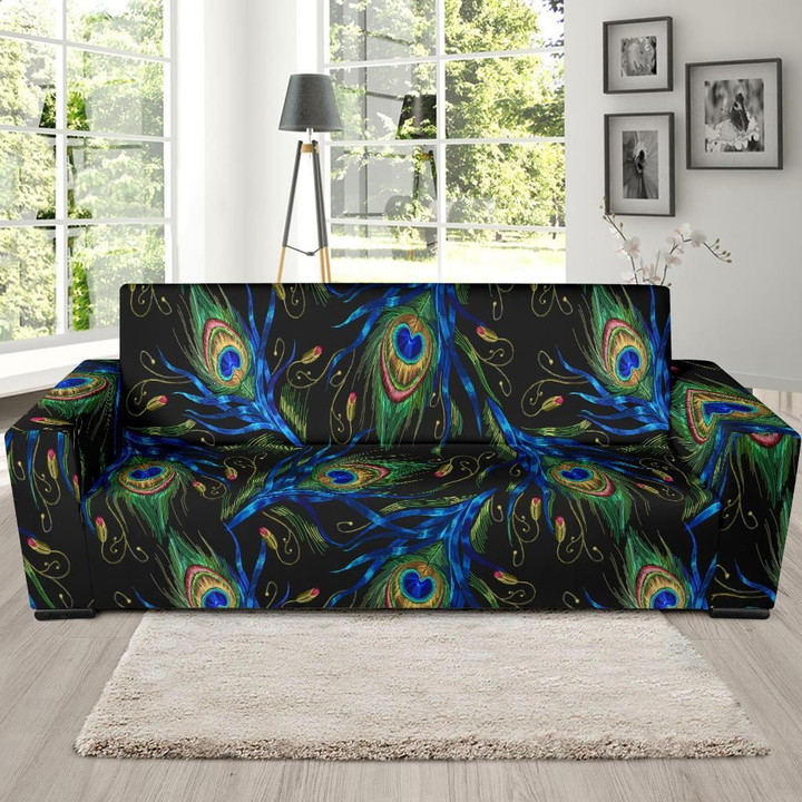 Feather Peacock Pattern Background Sofa Cover