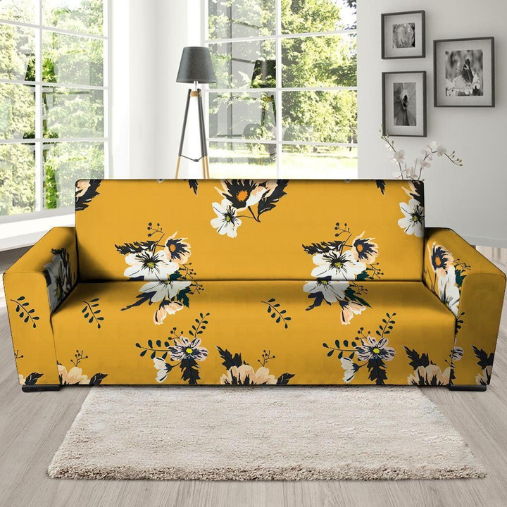 Yellow Flower Background Sofa Cover