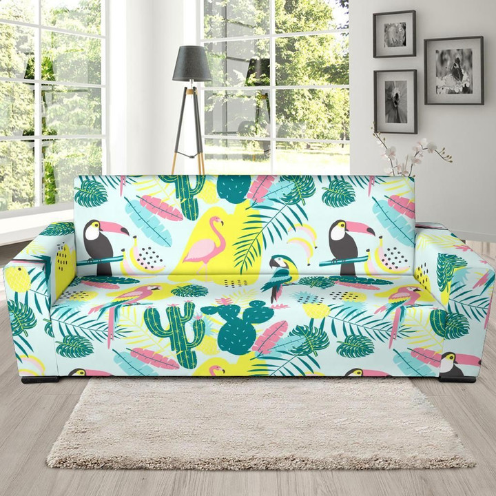 Pastal Parrot Bird Floral Pattern Theme Sofa Cover