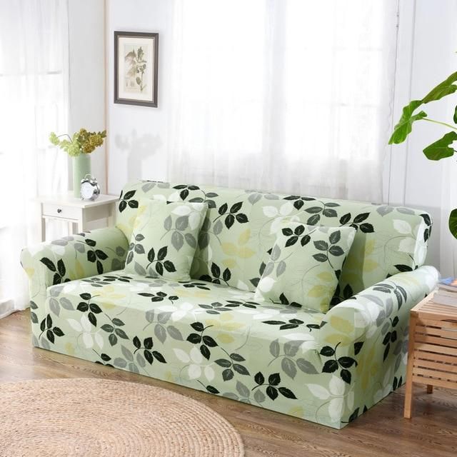 Green Leaves Flower Pattern Sofa Cover