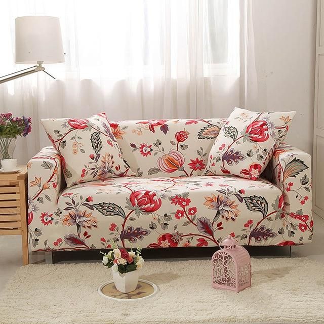 Beautiful Red Flower Garden Pattern Sofa Cover