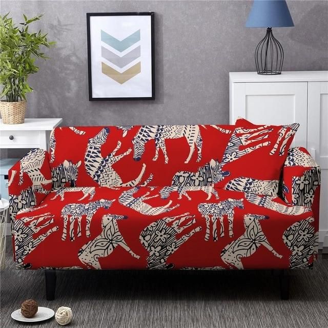Spandex Luxury Horse Unique Design Red Theme Sofa Cover