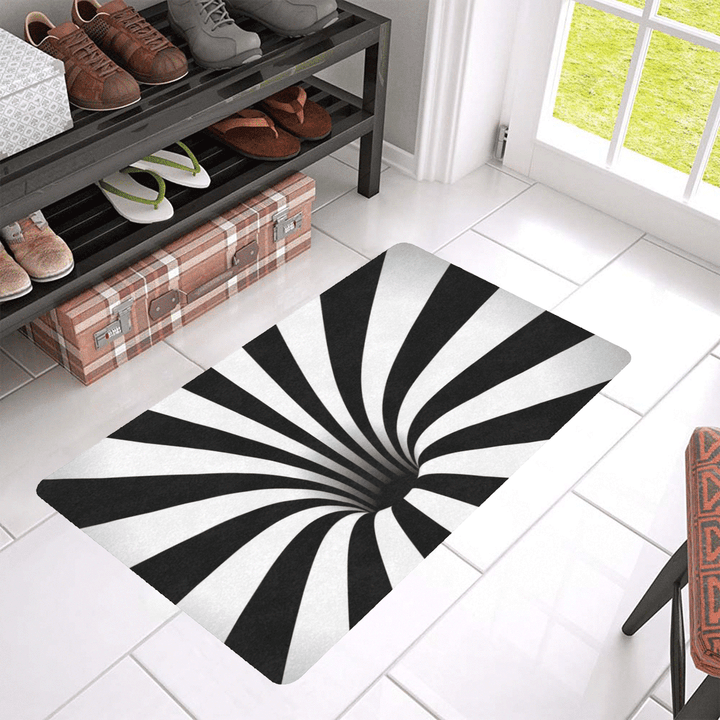 Optical Illusion Black Hole Stripes Black And White Doormat