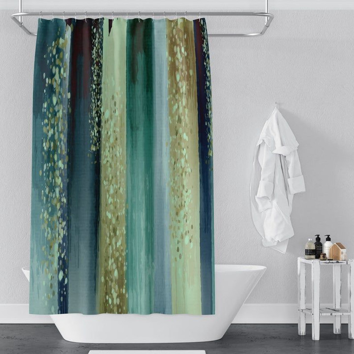 Striped Watercolor Boho Style Deep Ocean Shower Curtain Bathroom Decor