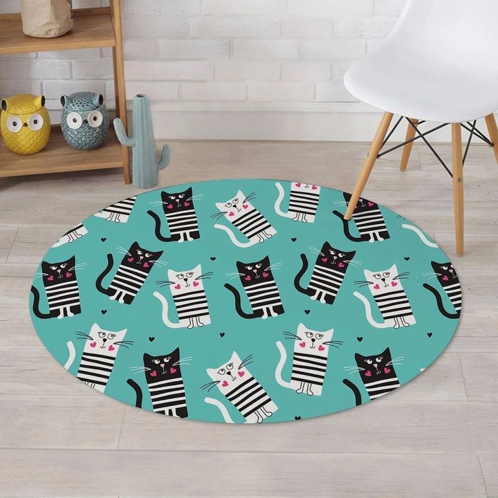 Love Turquoise Cat Design Round Rug Home Decor