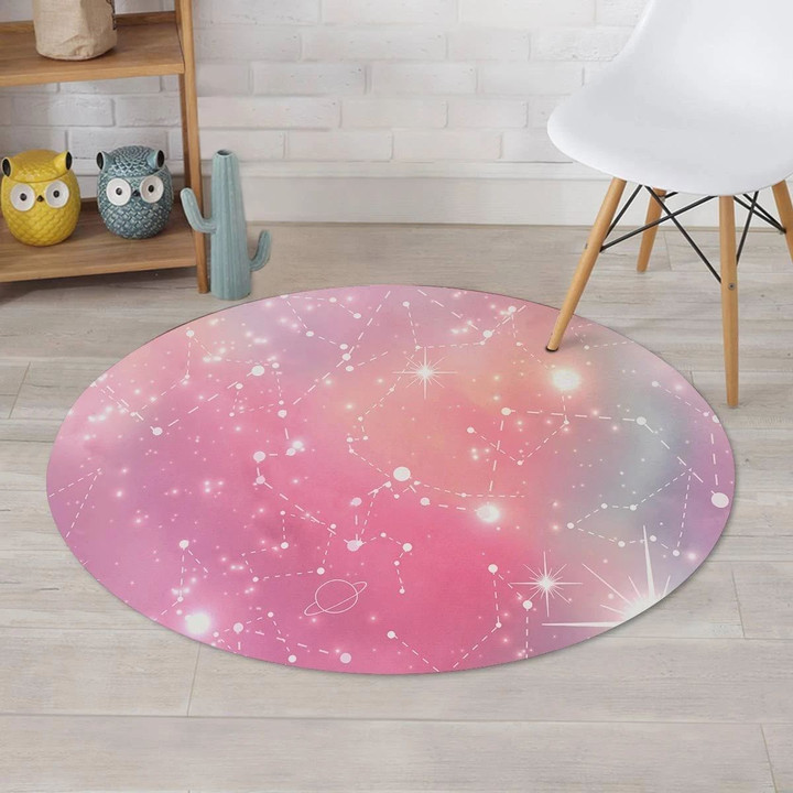 Pink Galaxy Stardust Pattern Round Rug Home Decor
