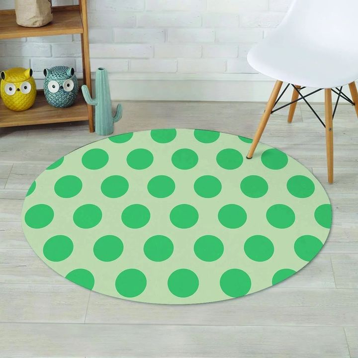 Green Polka Dot Round Rug Home Decor