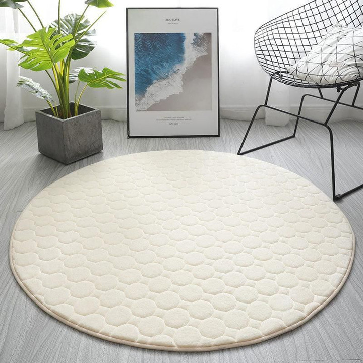 White Modern Solid Colour Coral Round Rug Home Decor