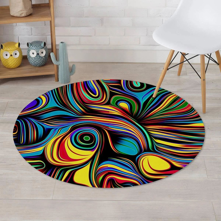 Abstract Wavy Colorful Style Round Rug Home Decor