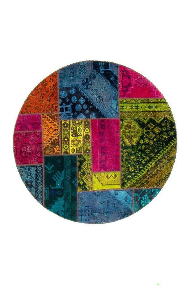 Bright Persian Hand Knotted Patchwork Round Rug Home Decor