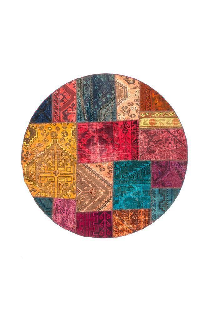 Memories Persian Hand Knotted Patchwork Round Rug Home Decor