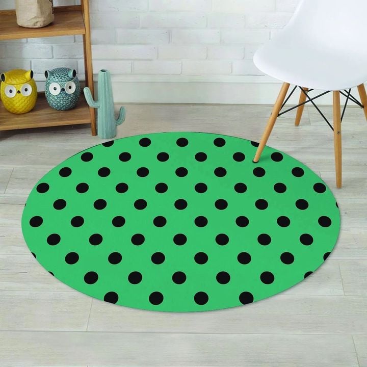 Green Polka Dot Design Round Rug Home Decor