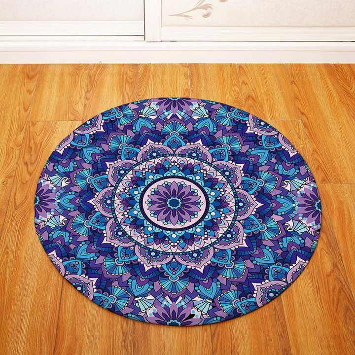 Dodger Blue And Purple Traditional Vintage Geometric Round Rug Home Decor