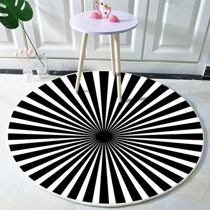 Black And White Stripes Visual Pattern Illusions Round Rug Home Decor