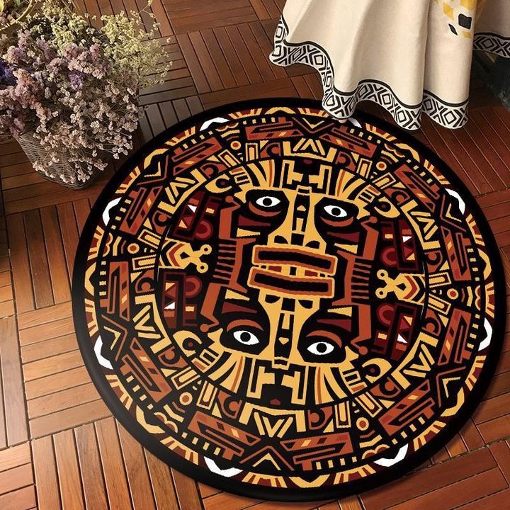 Khaki And Brown Traditional Pattern Round Rug Home Decor