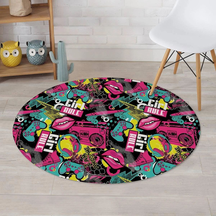 Graffiti Abstract Hiphop Lip Design Round Rug Home Decor