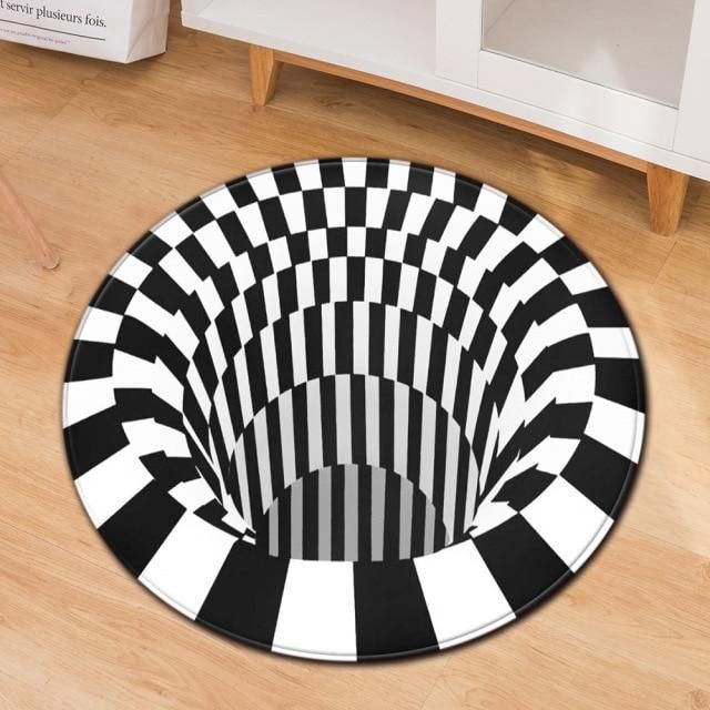 3d Black White Optical Illusion Colorful Round Rug Home Decor