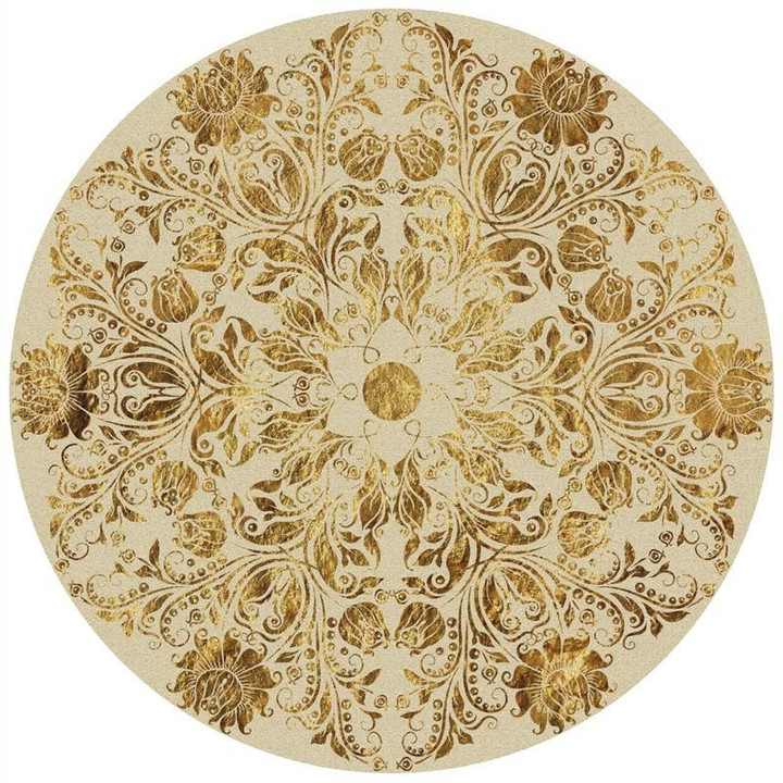 Royal Yellow Floral Traditional Pattern Round Rug Home Decor