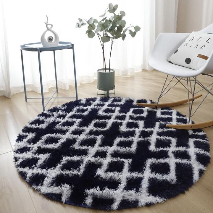Black White Geometric Soft Unique Design Round Rug Home Decor