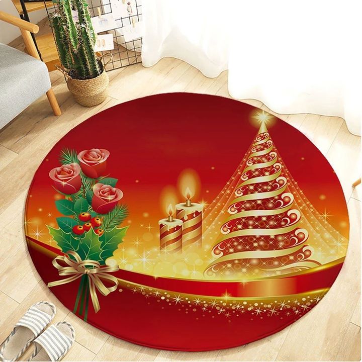Yellow Christmas Tree Christmas Holiday Pattern Round Rug Home Decor
