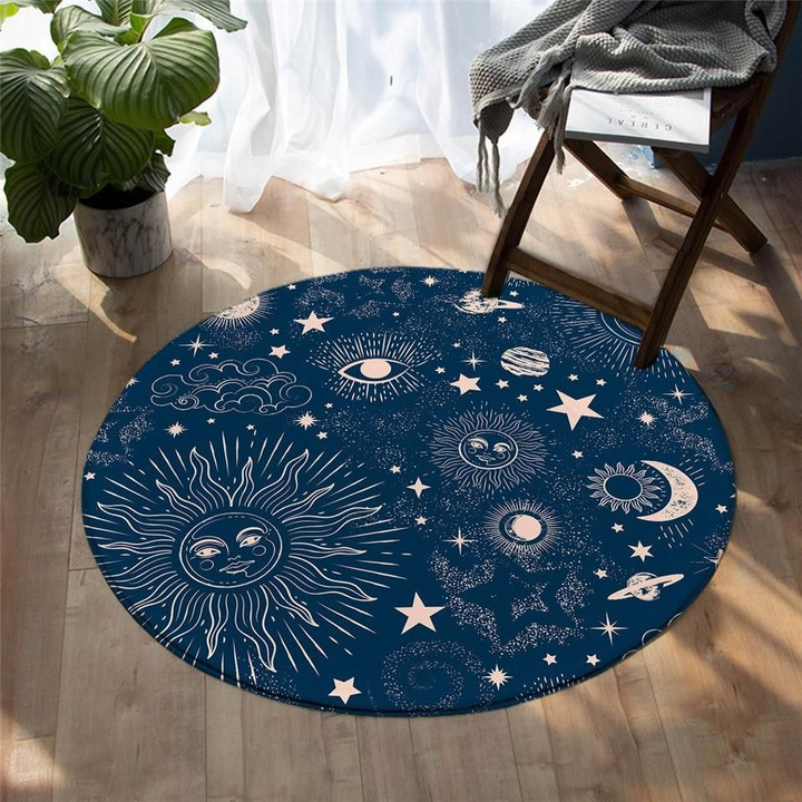 Blue Vintage Space Astrology Round Rug Home Decor