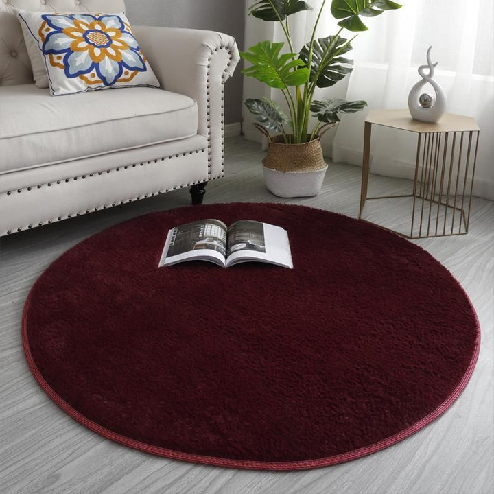 Dark Red Soft Comfortable Plush Round Rug Home Decor