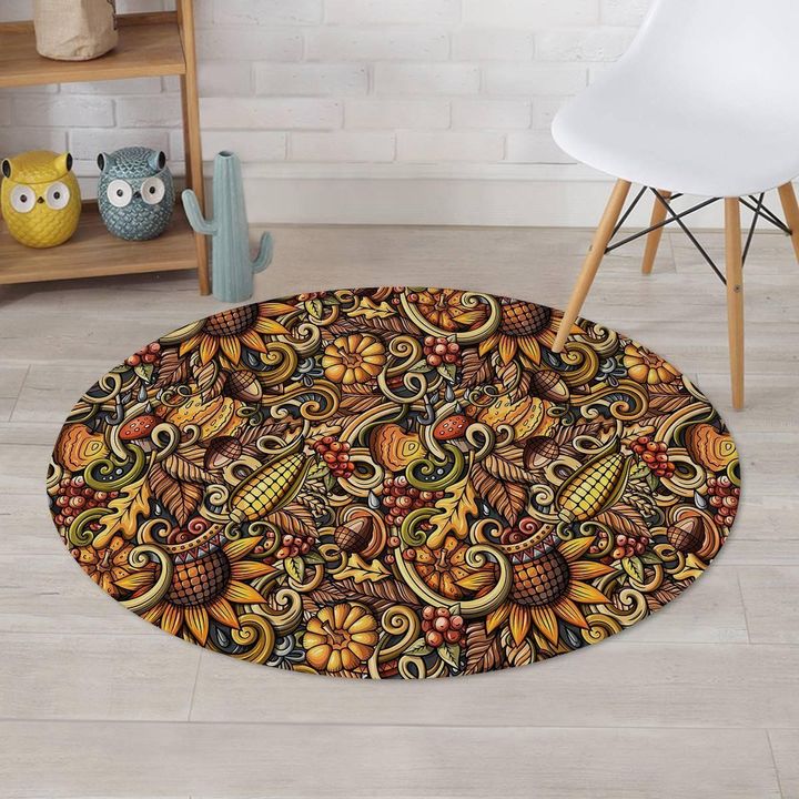 Sunflower With Corn Psychedelic Design Round Rug Home Decor
