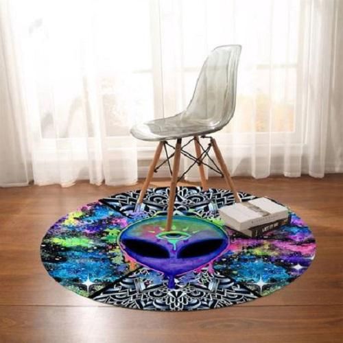 Saucerman Alien Trippy Colorful Round Rug Home Decor