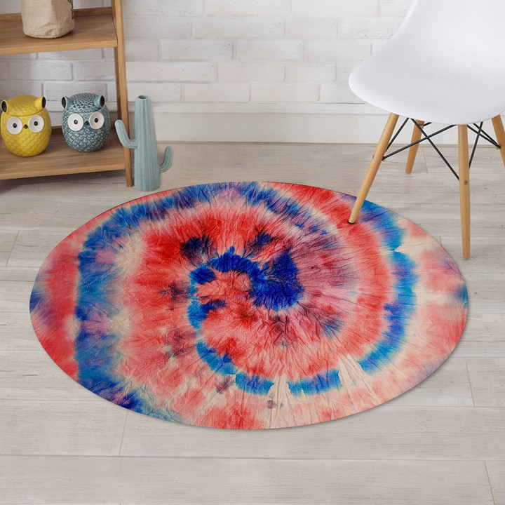 Tie Dye Swirl Batik Blue And Red Pattern Round Rug Home Decor