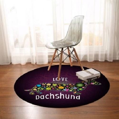 Purple Love Dachsund Cute Round Rug Home Decor
