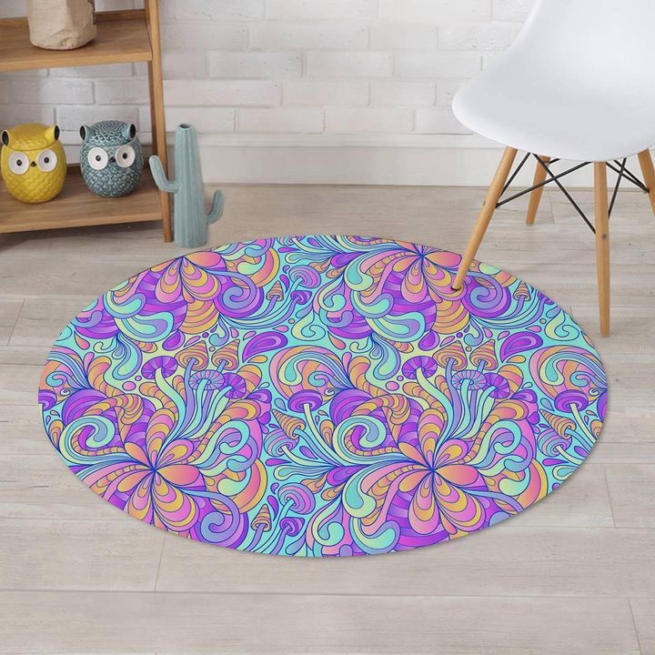 Holographic Floral Psychedelic Design Round Rug Home Decor