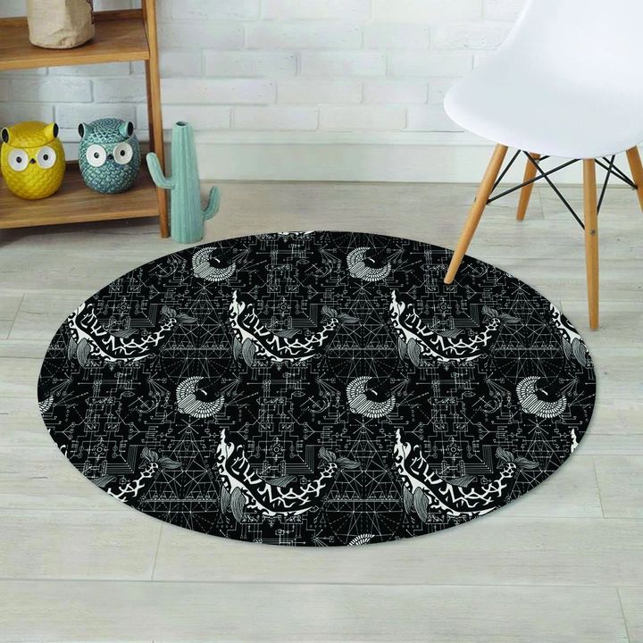 Dolphin Gothic Witch Abstract Art Black Theme Round Rug Home Decor