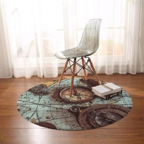 Compass Earth Map Vintage Round Rug Home Decor