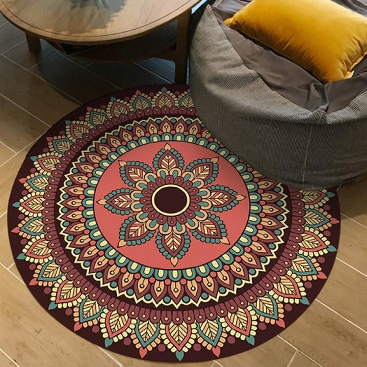Cool Brown Red Round Modern Moroccan Round Rug Home Decor