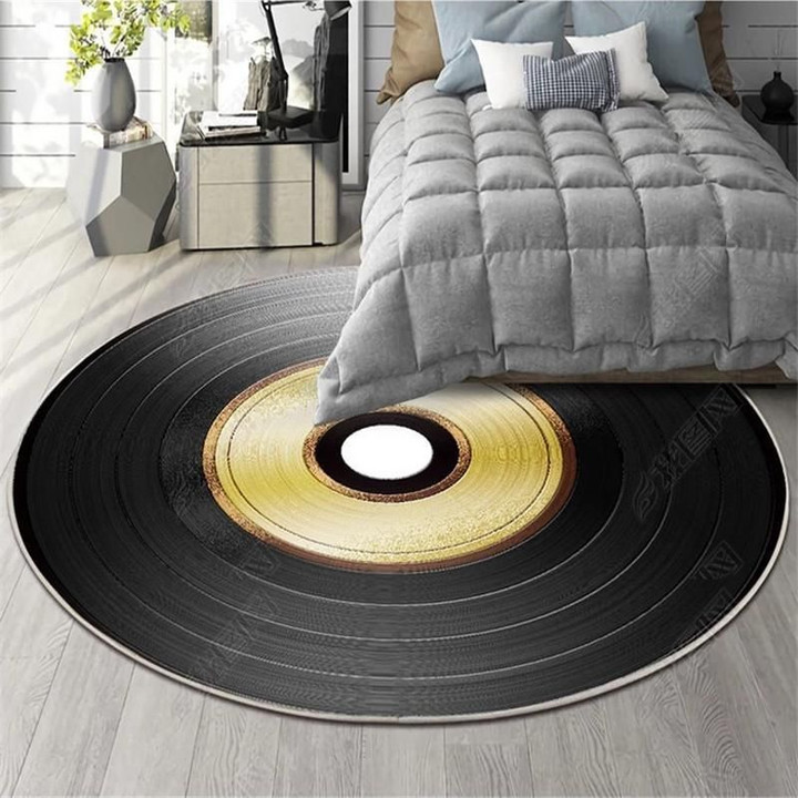 Black And Yellow Circle Disc Pattern Round Rug Home Decor