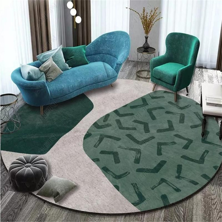 Green Color Blocks Pattern Round Rug Home Decor