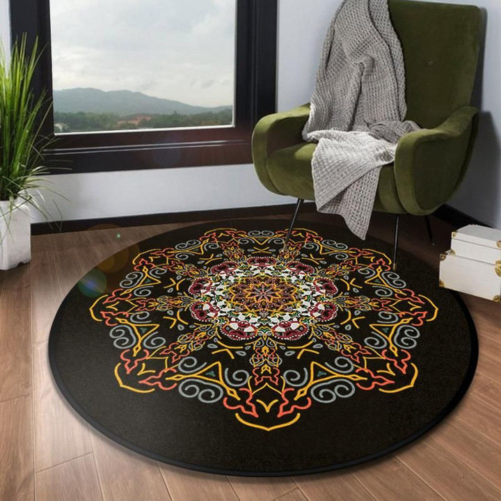 Circled Pretty Flower Watercolor Round Rug Home Decor