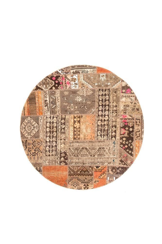 Plaid Persian Hand Knotted Patchwork Round Rug Home Decor