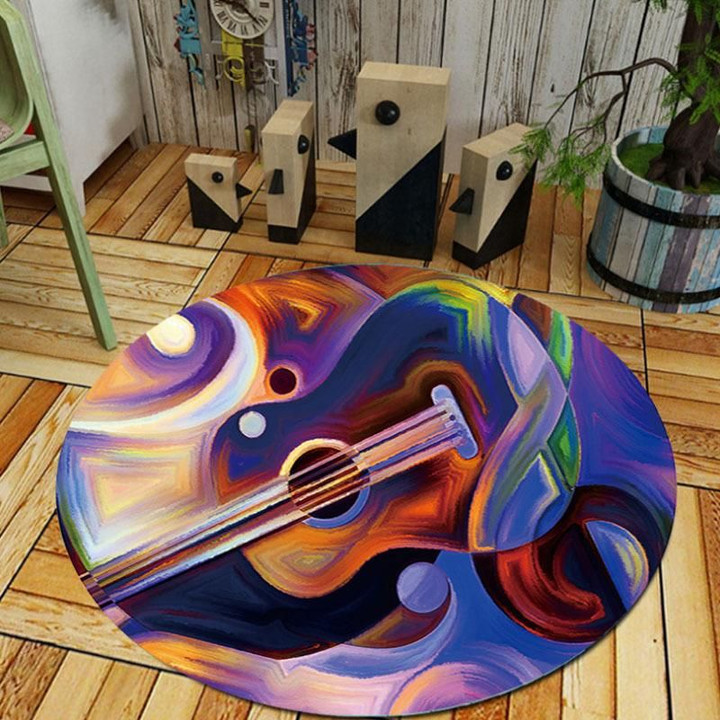 Guitar Abstract Modern Watercolor Round Rug Home Decor