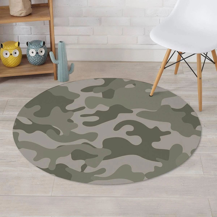 Grey And Green Camouflage Design Round Rug Home Decor
