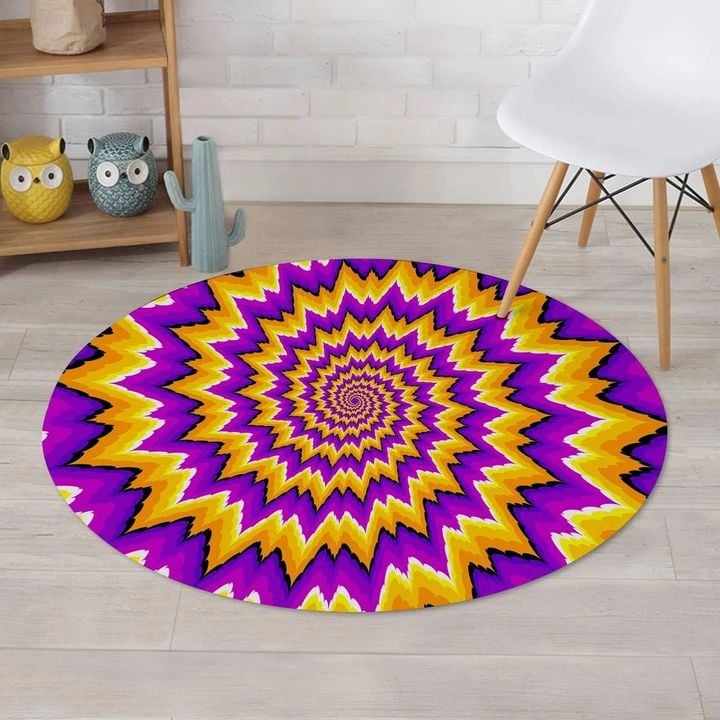 Glamorous Purple And Yellow Psychedelic Optical Illusion Round Rug Home Decor