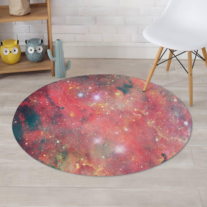 Red Cloud Galaxy Space Sparkly Star Round Rug Home Decor