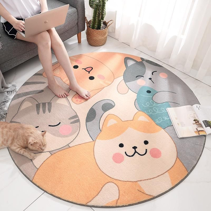 Lovely Cats Ornamental Background Round Rug Home Decor