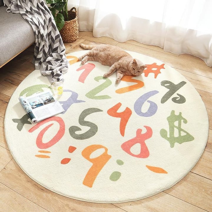 Numbers Pattern Watercolor Round Rug Home Decor