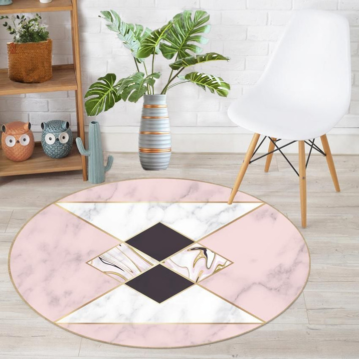 Pretty Modern Pink Geometric Round Rug Home Decor