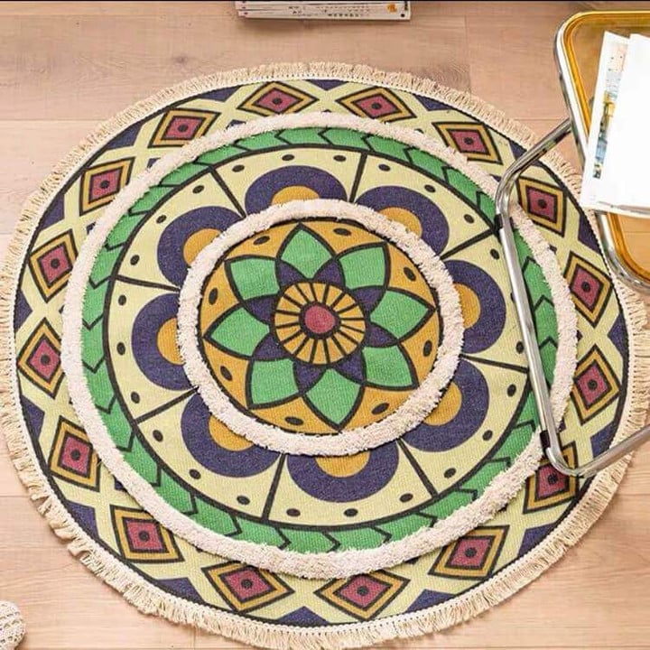 Colorful Stereo Round Moroccan Pattern Round Rug Home Decor