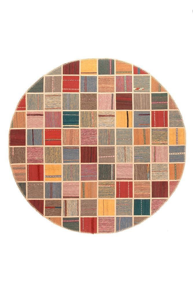 Abstract Persian Hand Knotted Kilim Round Rug Home Decor