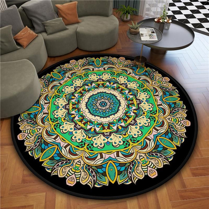 Multicolor Retro Symmetrycal Artistic Round Rug Home Decor