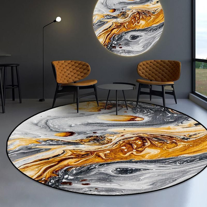 Yellow Grey Abstract Pattern Round Rug Home Decor