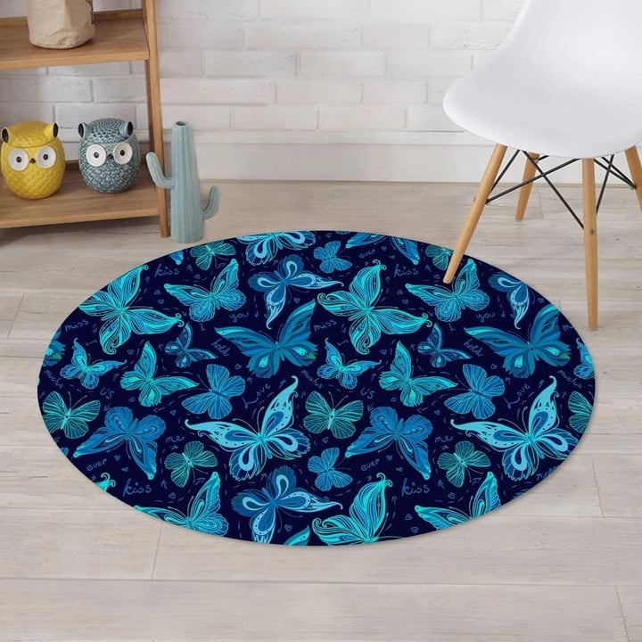 Blue Butterfly Beautiful Night Sky Round Rug Home Decor